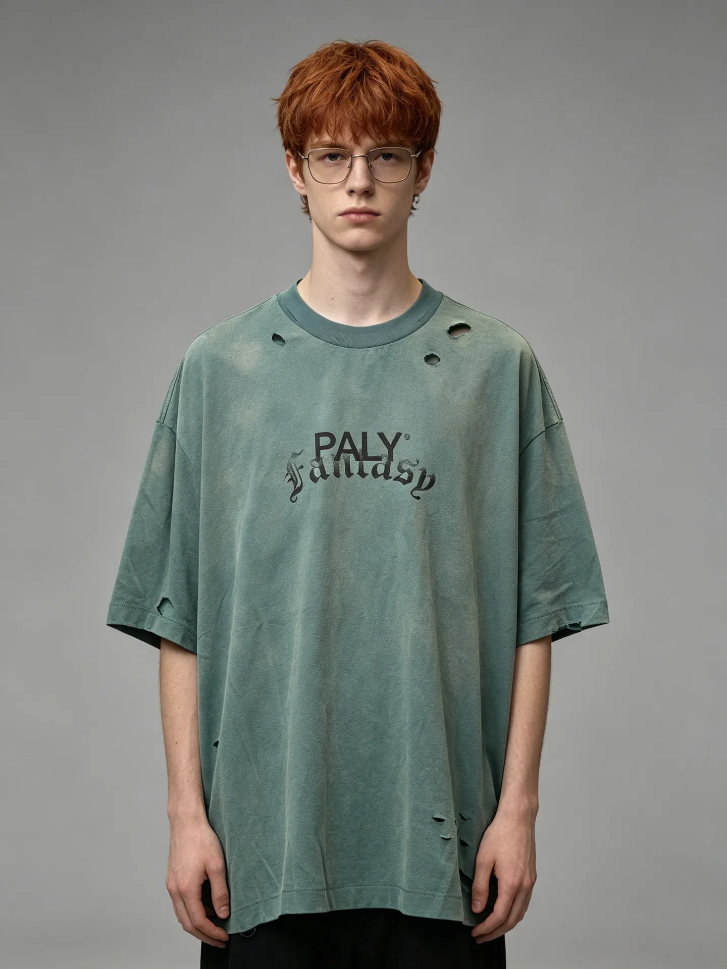 26ss Fashion PH Vintage Casual Tops Cutting Damage Homme Print Washed Old Tee Hip Hop T-shirt for Men
