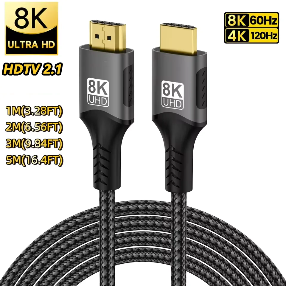 8K HDMI-совместимый кабель 2.1 8K при 60 Гц 4K при 120 Гц, 48 Гбит/с, сертифицированный кабель HDR10 3D eARC VRR, высокоскоростной шнур для PS5/PC/HDTV/проектора