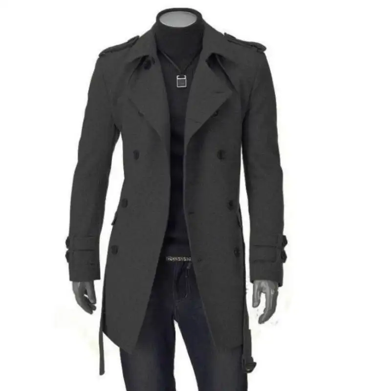 

Весна 2024, мужское модное облегающее шерстяное пальто средней длины с двойной пуговицей, новая мужская верхняя одежда, ветровка, молодежная