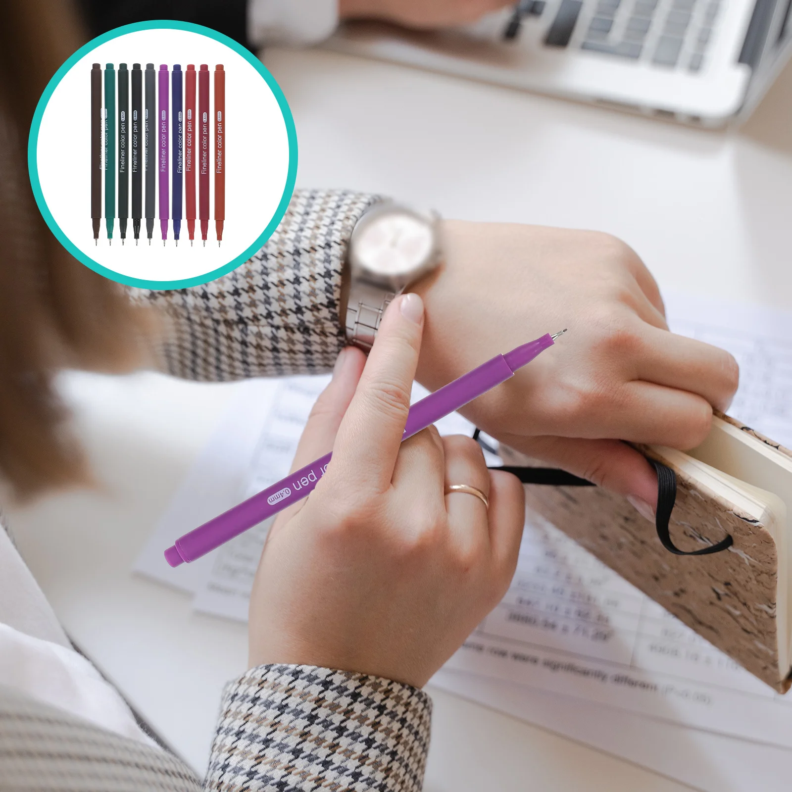 

10Pcs Fast Dry Colored Fiber Scrapbook Pens Fine Point Portable Doodling Markers Drawing Pens for Art Supplies