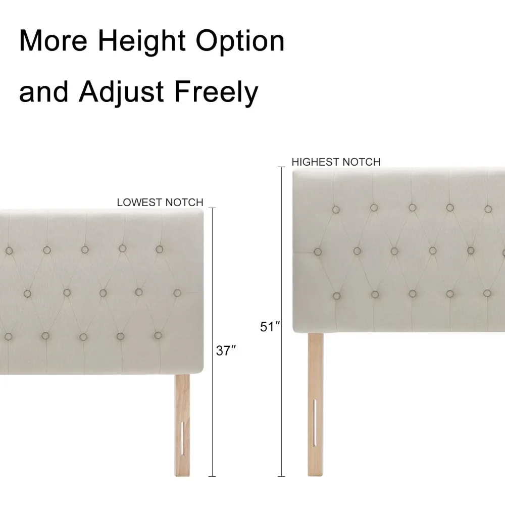 Headboards for Size Bed in Modern Button Design, Premium Linen Fabric Upholstered Tufted Bed Headboard, Adjustable