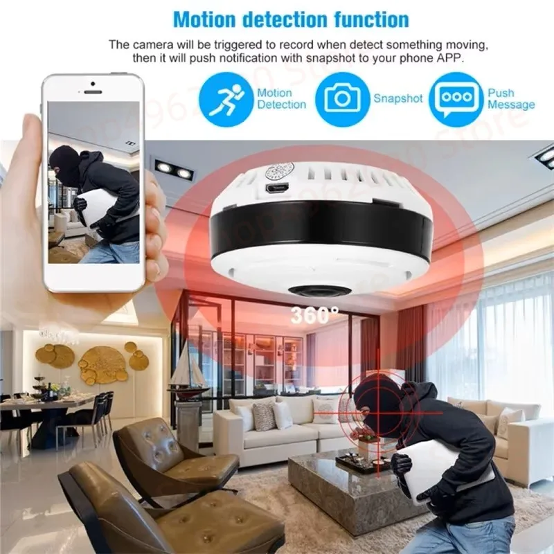 Mini telecamera Wifi 1080P HD Smart Home Security per interni 360 ° Telecamera micro invisibile per sorveglianza CCTV intelligente remota vocale panoramica