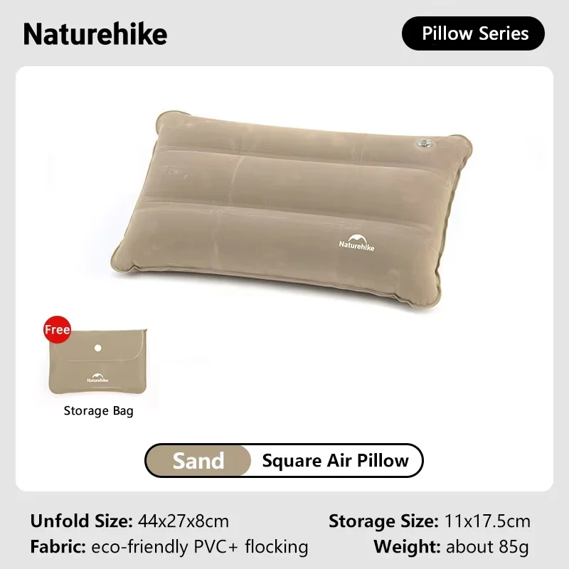 Naturehike Quadratisches aufblasbares Kissen, Outdoor, Camping, Wandern, ultraleicht, für Reisen, tragbar, Flugzeug, faltbar, weich, bequem