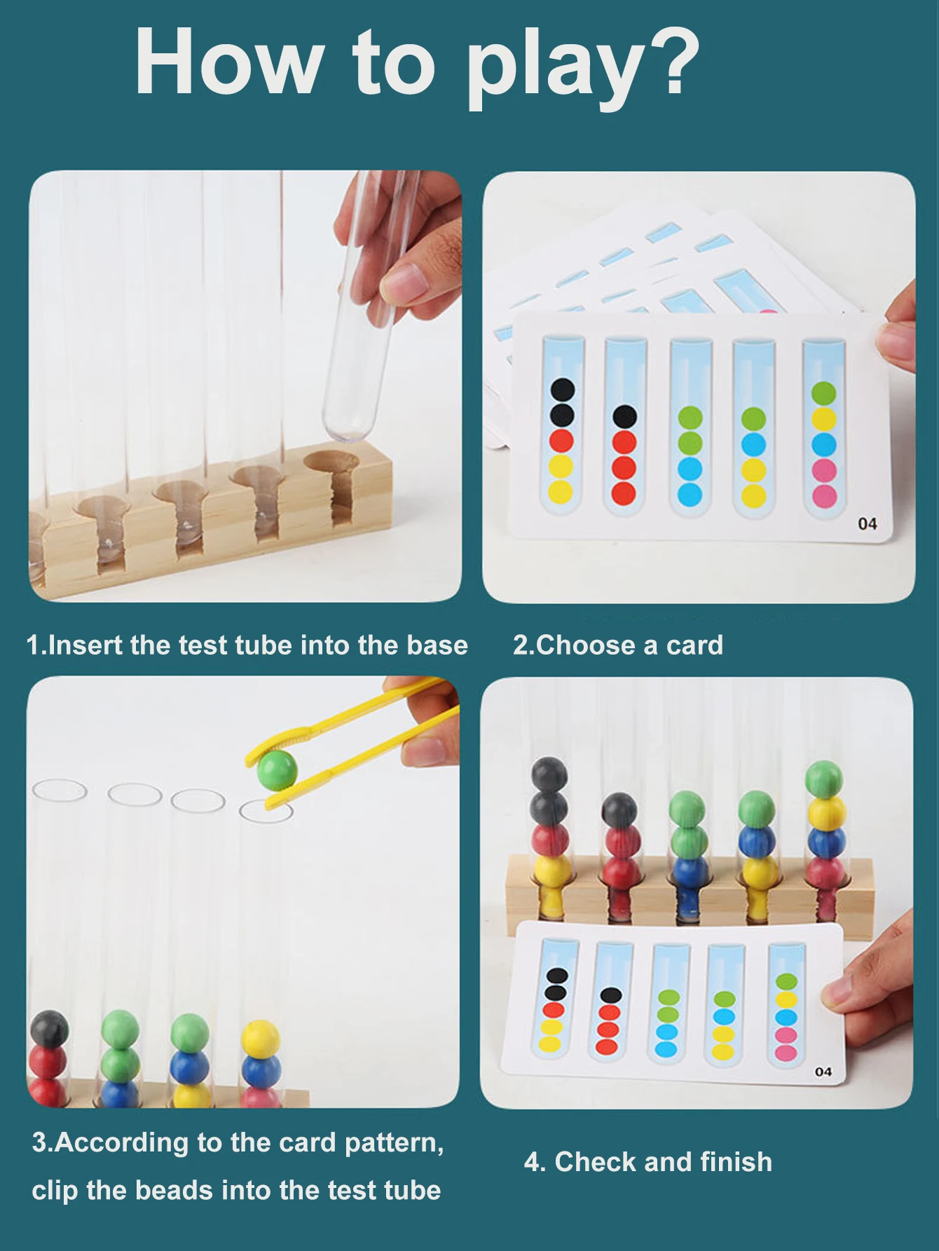 Clip Holzperlen Reagenzglas Spielzeug, Farbsortierspiel, Perlen zählen Feinmotorik Montessori Spielzeug für Kinder, Geschenk für Kinder – Detail 9