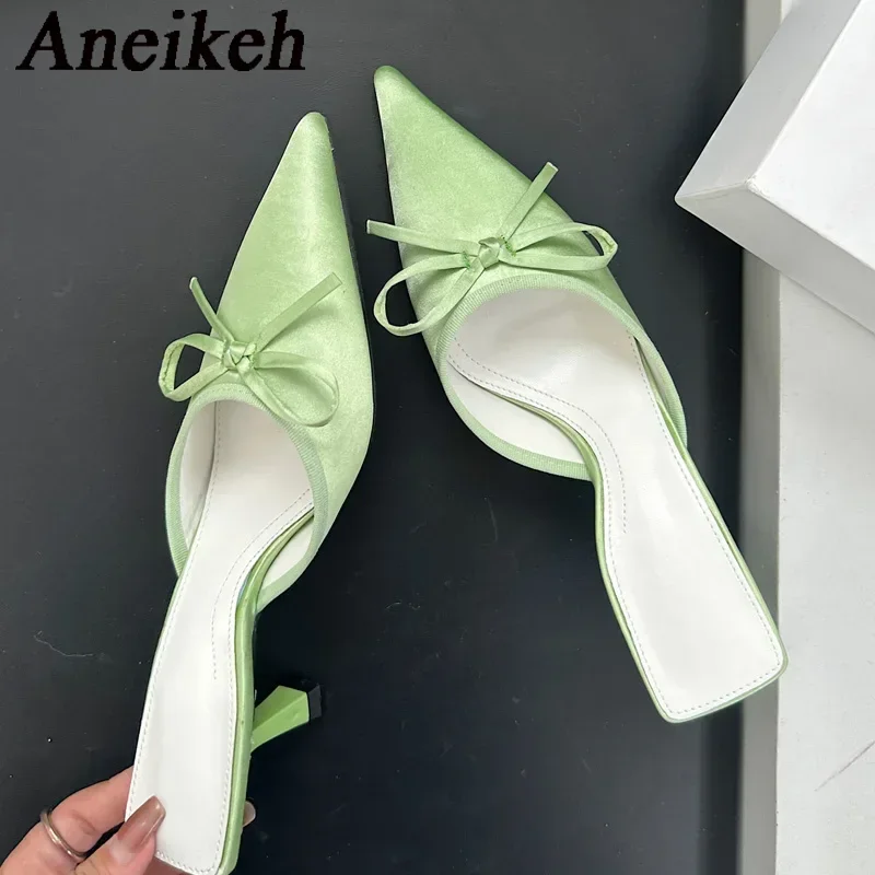 

Aneikeh/модные женские шлепанцы на высоком каблуке с мелким узлом-бабочкой, пикантные вечерние туфли для стриптиза с острым носком, сандалии-мюли, лето 2023 г.