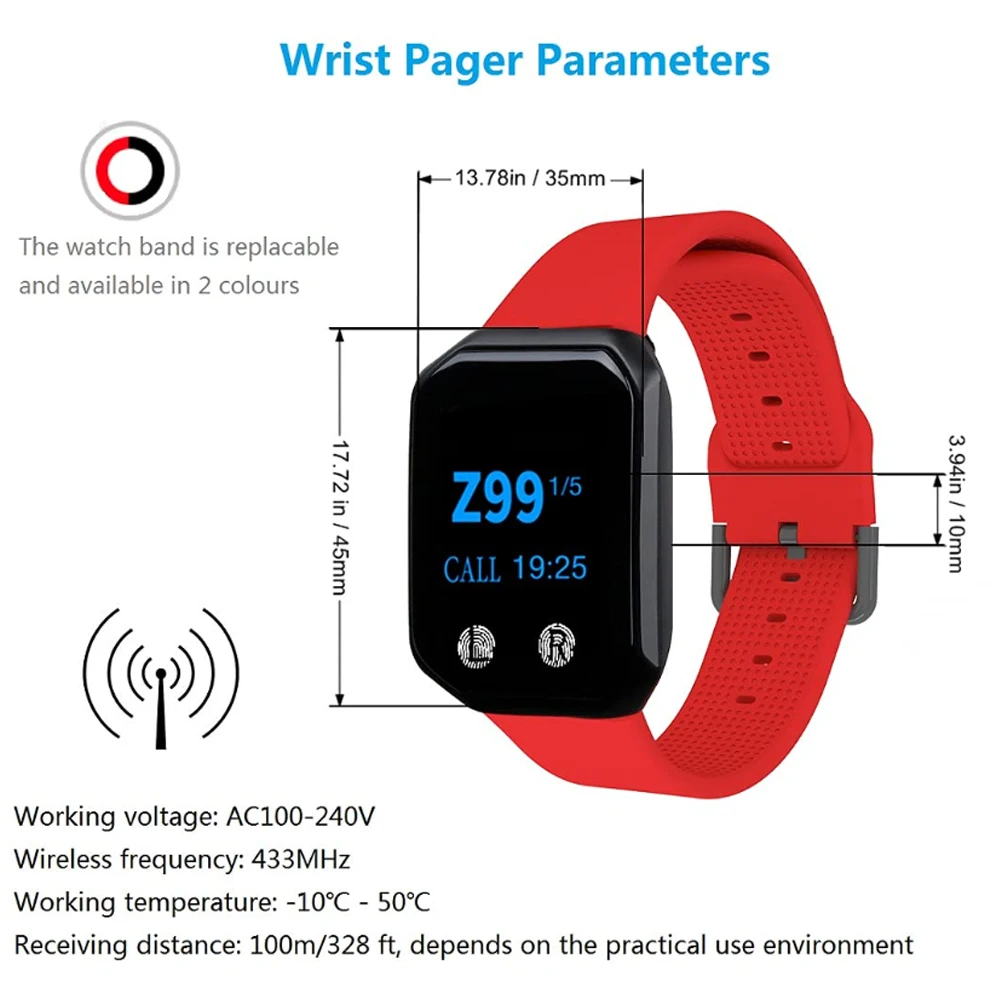 Imagem -06 - Byhubyeng-restaurante Service Equipment Pager Garçom Relógio Auxílio de Enfermagem para Restaurante Relógio de Pulso Pulso Pagers Pcs