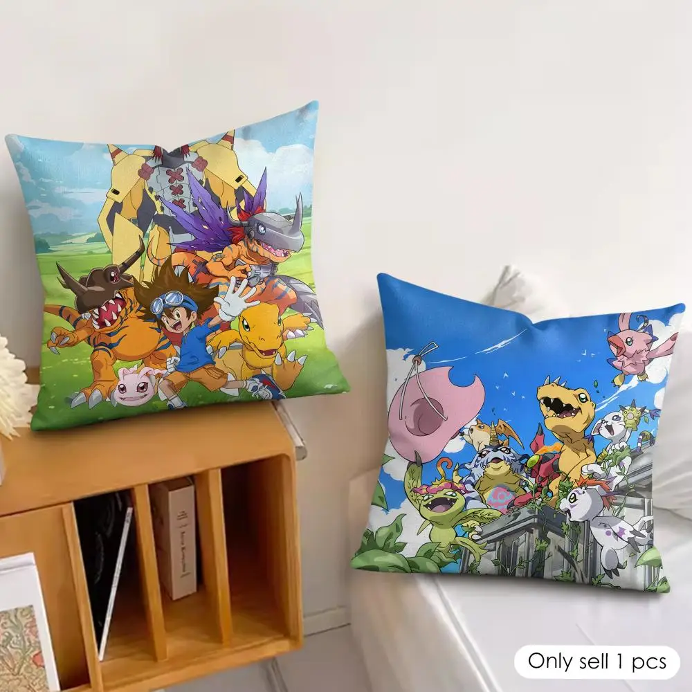 Anime D-Digimon A-Adventure Cushion Cover Silky Short Plush Invisible Zipper Dustproof Sofa Pillow Case For Home Decor