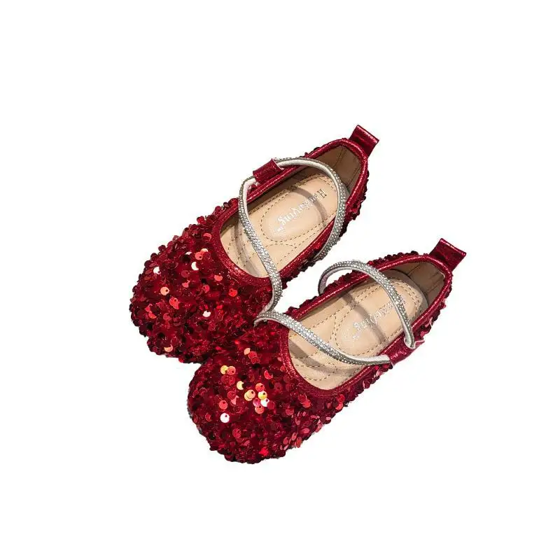 Kids Sequins Princess Shoes Crystal Fashion Ballet Flats Soft Sole Shallow Girls Shoes Rhinestone Party Wedding Children Shoes