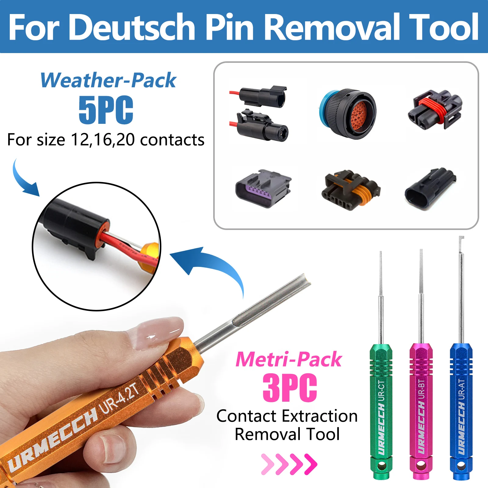 URMECCH Pin Extractor Tool For Solid/Stamped Contacts Terminal Removal Instrument For Deutsch Connector DT DTM DTP HDP DRC RT1B