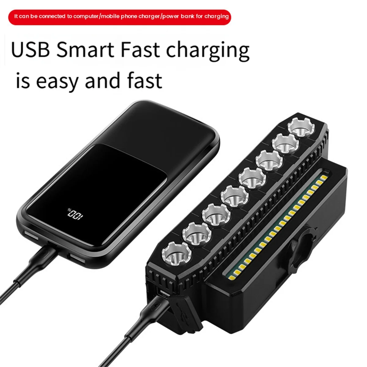 LED الدراجة العلوي LED ضوء بار مع 130DB جرس دراجة الجبهة ضوء قوة البنك USB شحن دراجة الملحقات، نمط 1 غني