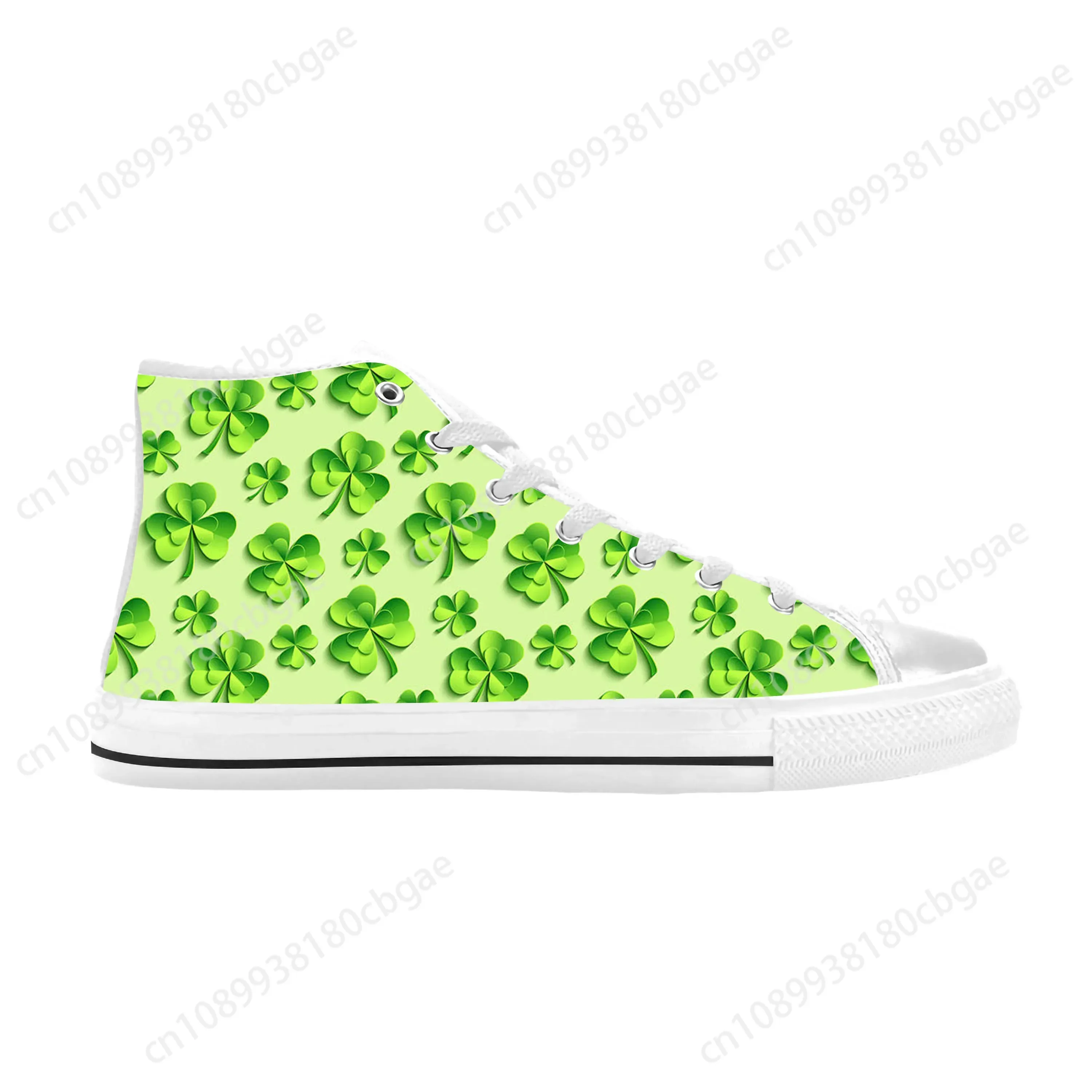 Happy Clover St Patrick's Day Pattern Shamrocks Casual Cloth Shoes High Top Comfortable Breathable 3D Print Men Women Sneakers