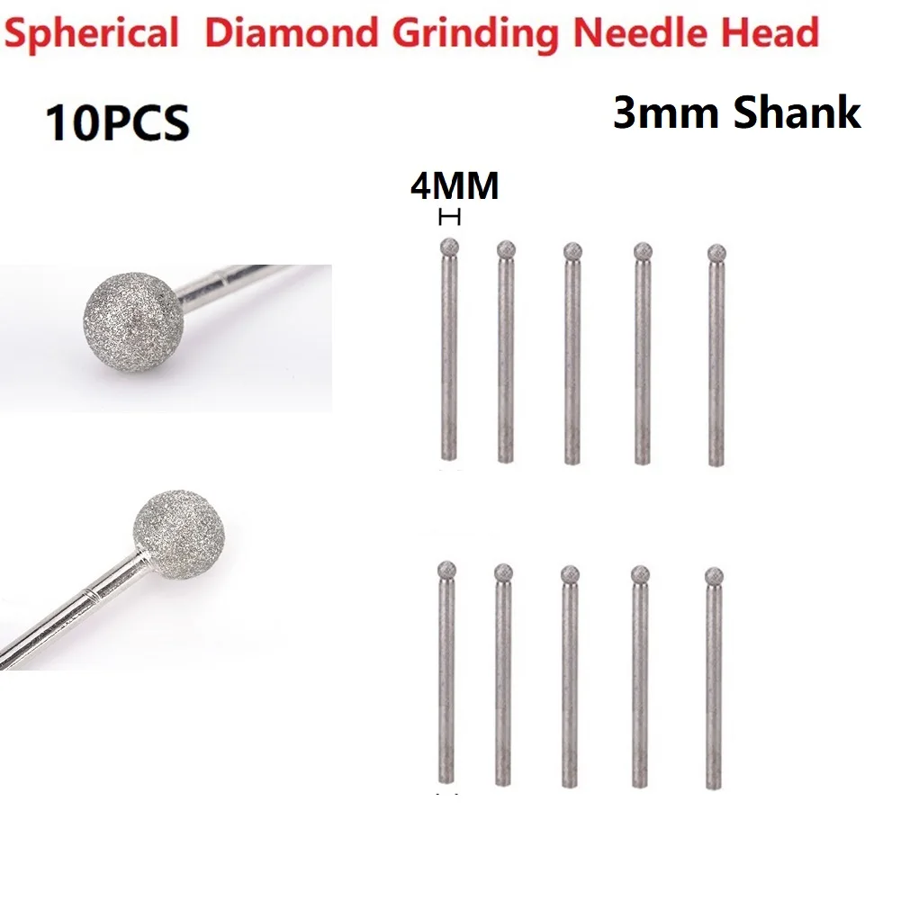 

Grinding Needle Head Dressing Kit Round Ball Shape Sculpting Tools Bits Carving 10pcs 3mm Shank 4/5/6/8/10/12mm