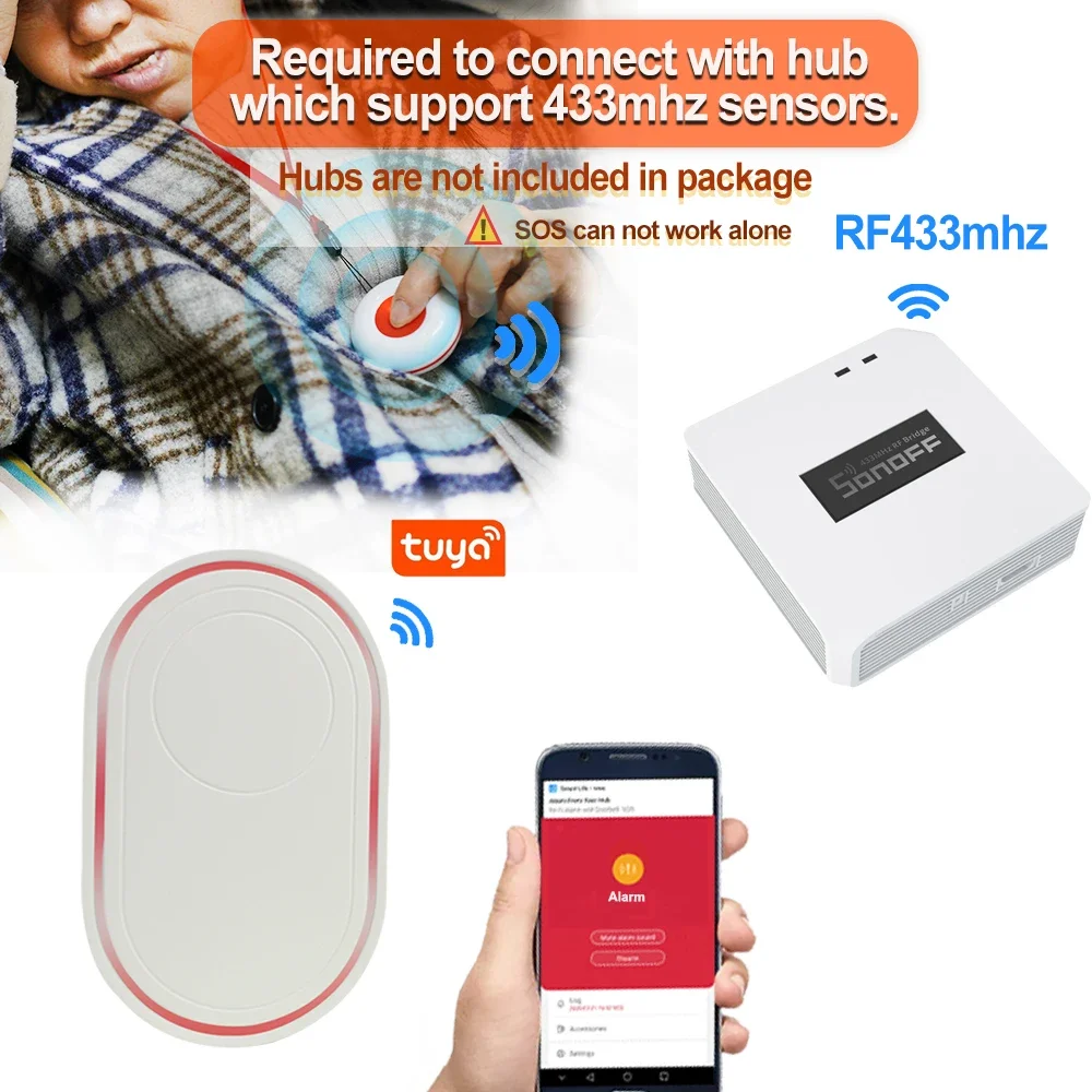 Topvico SOS Emergency Elderly Panic Button Required Work With Tuya Smart Life Or Rf433 mhz Hugs For Home Security System