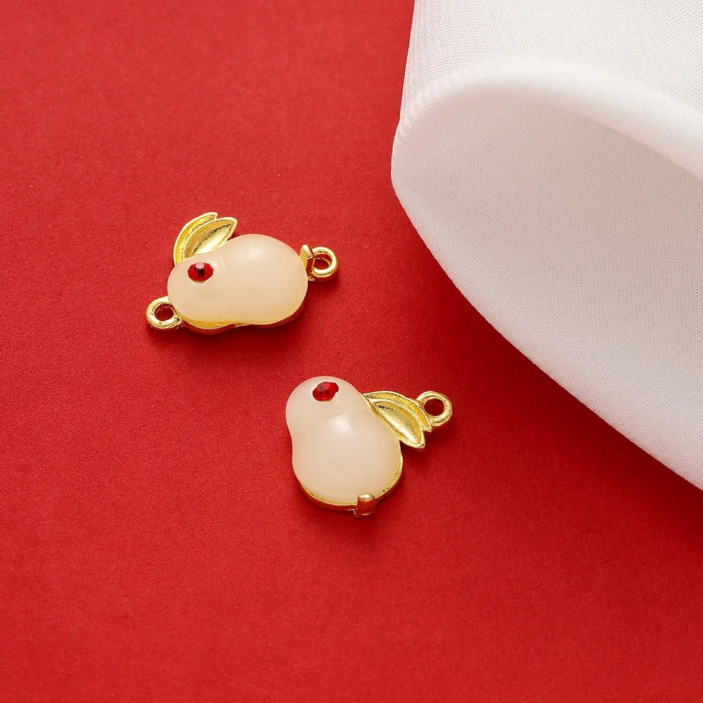 Jade Rabbit Pendant Imitation Jade Necklace Single Hanging Double Hanging Jade Rabbit Vintage Chinese Wind Bracelet Necklace Ear