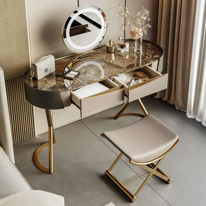 Italian Light Luxury Bedroom Makeup Table Modern Simple Small Unit High End Rock Plate Dressing Table