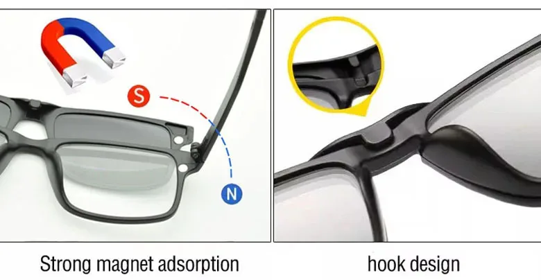 Magnet Clip On Brillengestell Sonnenbrille Hochwertige polarisierte Sonnenbrille Herren Myopie Brille Lesebrille Clip On Hyperopie – Detail 4