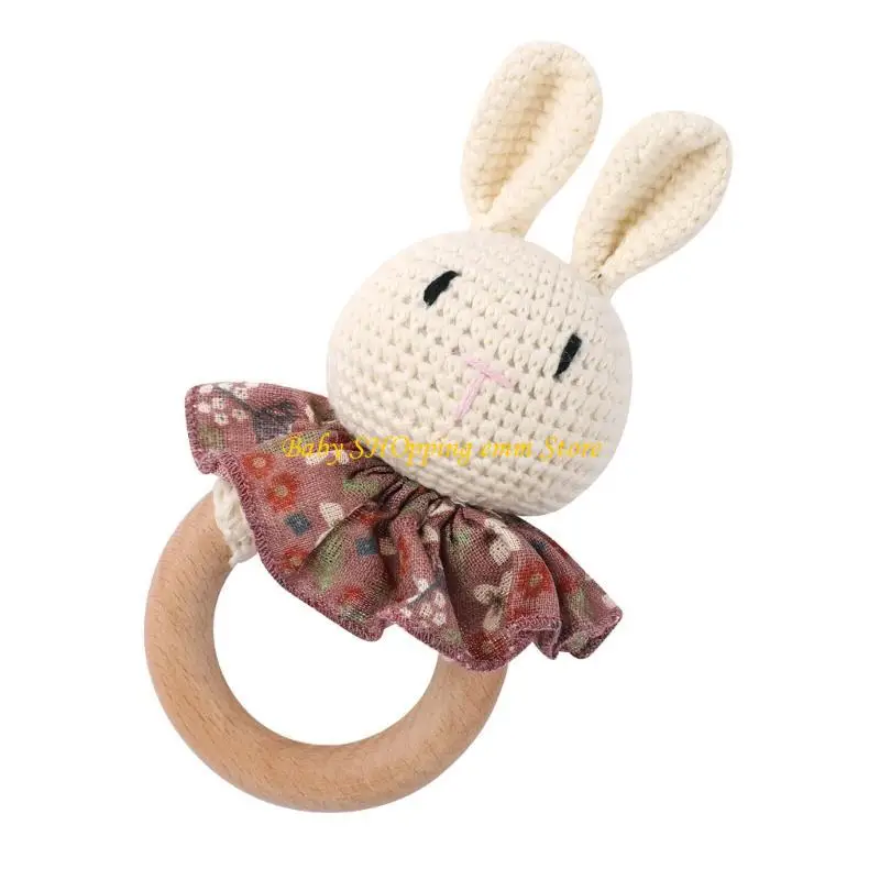 23GD Crochet Rabbit pasgeborenen rammelen Baby Teel Toon Toy Handbell Hand Grijp Muziek Rattle Baby Tearding Toy Infant Chewing