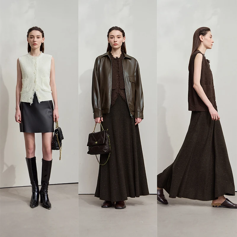 AMII chaleco de mujer 2025 otoño nuevo cuello redondo elegante chaleco de punto Retro mujer Casual versátil suelto sin mangas Top Female12543082