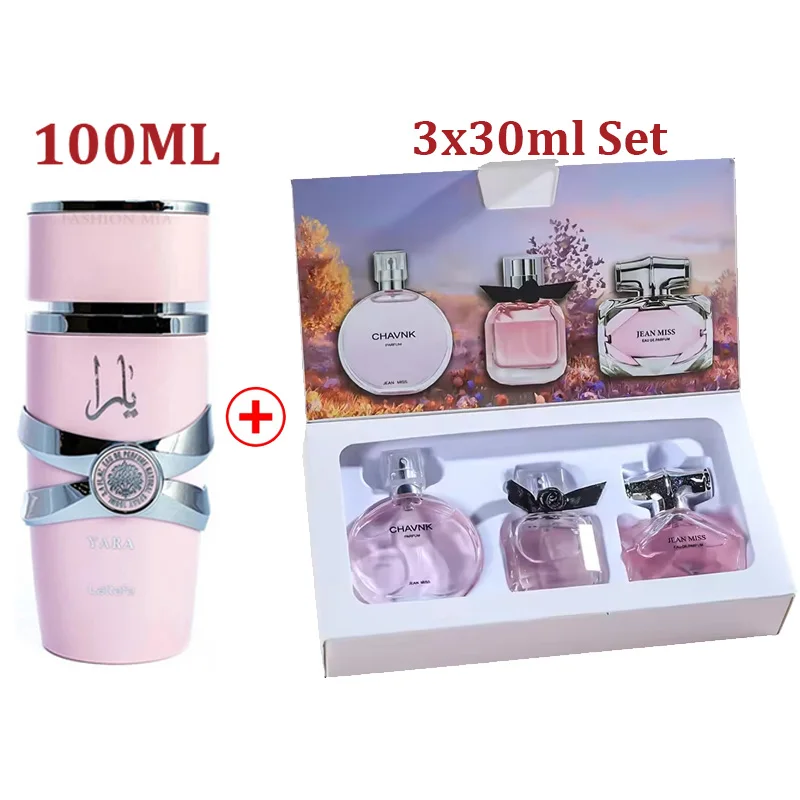 Juego De Perfume De 2 uds., 100ML + (3*30ml), fragranza aromática Floral árabe, fragancia duradera, feromonas, Eau De árabe, Parfum, regalos