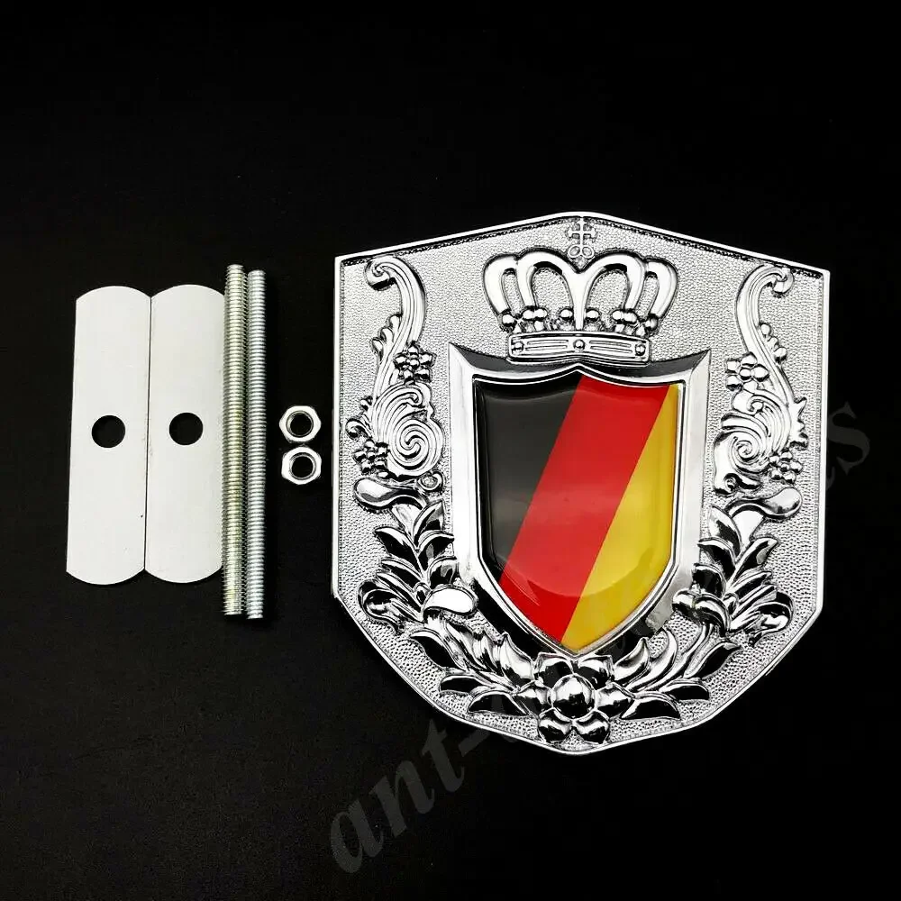 Metal Chrome Germany Deutschland Flag Royal Crown Car Front Grille Emblem Badge