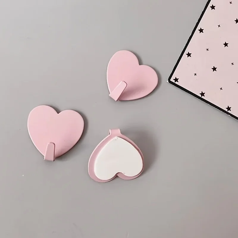 Three Heart-Shaped Hooks with Strong Adhesive,Perfect for Hanging Decorations in Kitchens, Bathrooms, Bedrooms, And More
