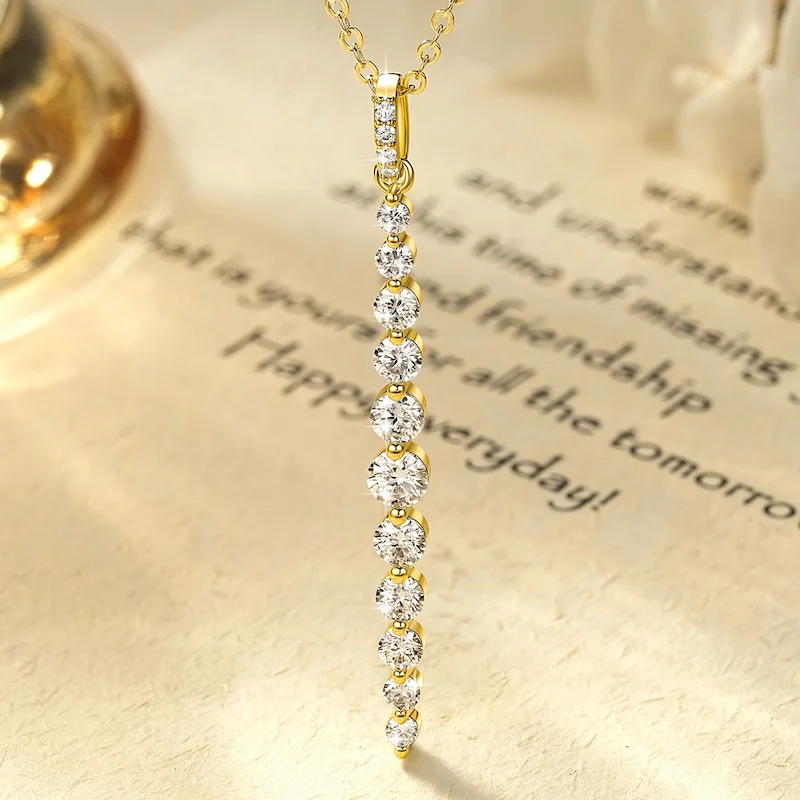 Rrjzz Certified 11 Stones Full Moissanite  Pendant Necklaces Stylish Elegant Lariat Adjustable Necklace for Women Jewelry Gifts