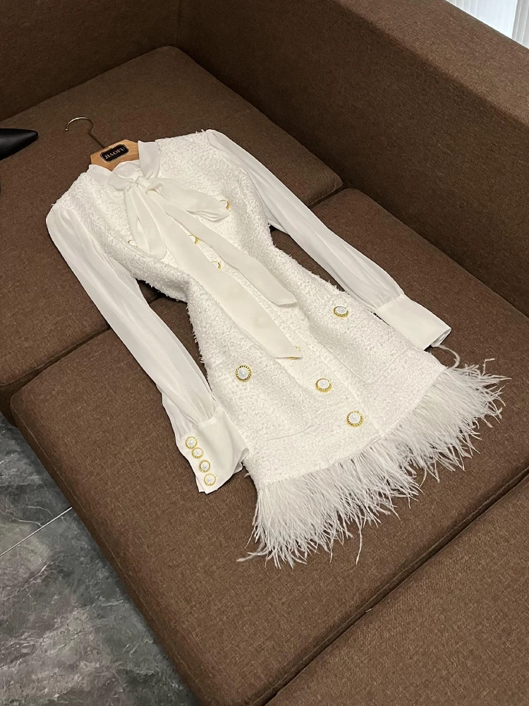 

Faionable Feather Hem Tfeta Patchwork Dr Celebri Sle mid Waist Skirt Basic Model Spring Season Ci Commute