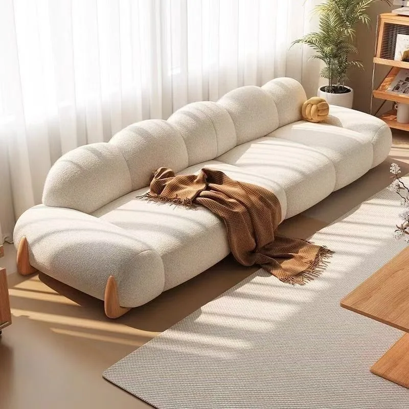 Cream wind marshmallow sofa, lamb wool log feet, lazy clouds,
