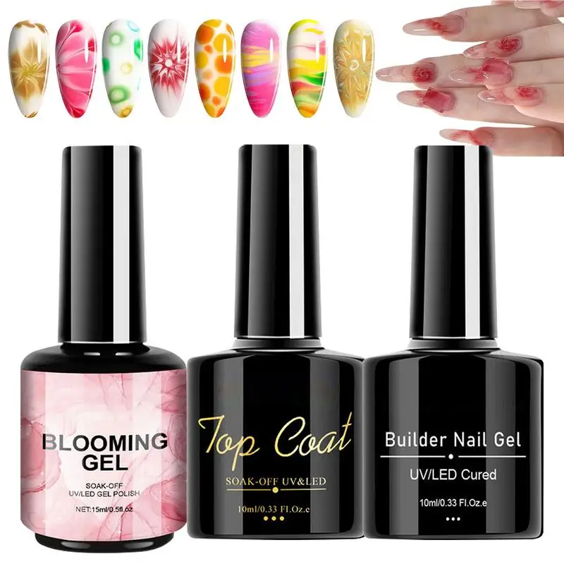new Nail Polish Set 3X Women Nail Blossom Gel Polish Top Base Coat Home Salon Spreading Effect Manicure Accessories