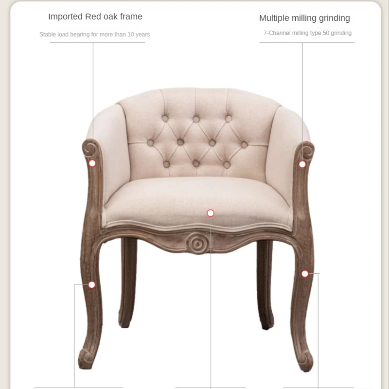 Sofa Chair French Style Solid Wood Bedroom Used Famous Hotel Dining Retro Coffee Cloth Single Tiger Furniture