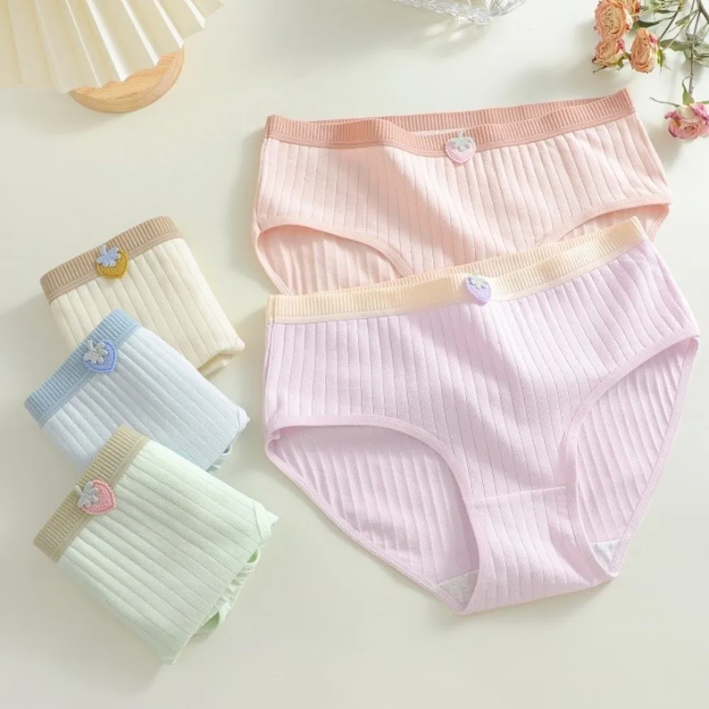 

5pcs Lingerie Stripes Cotton Panties Cute Sweet Strawberry Brief Breathable Underpants Women Underwear Girls