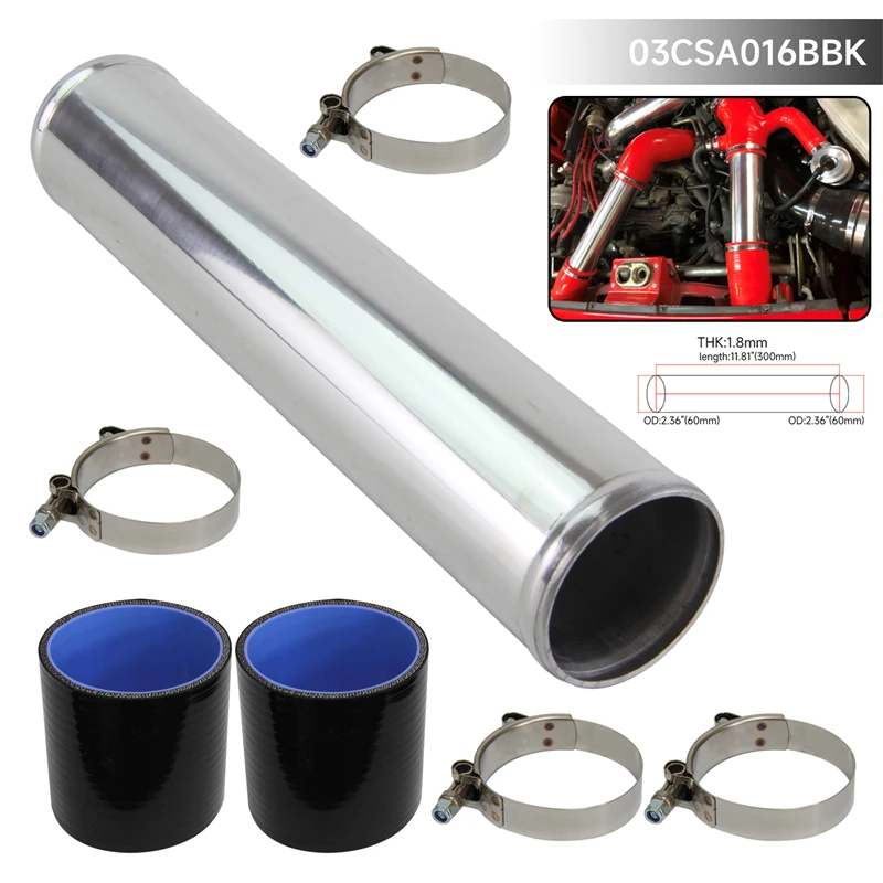 

60mm 2.36" Aluminum Turbo Intercooler Pipe Piping Tubing +Silicone hose +T-clamps kits Black/Blue/Red