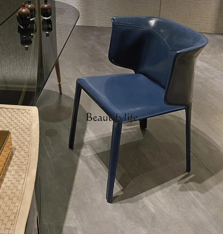 

Nordic Light Luxury Dining Chair Modern Simple Home Backrest Restaurant Saddle Leather Chair
