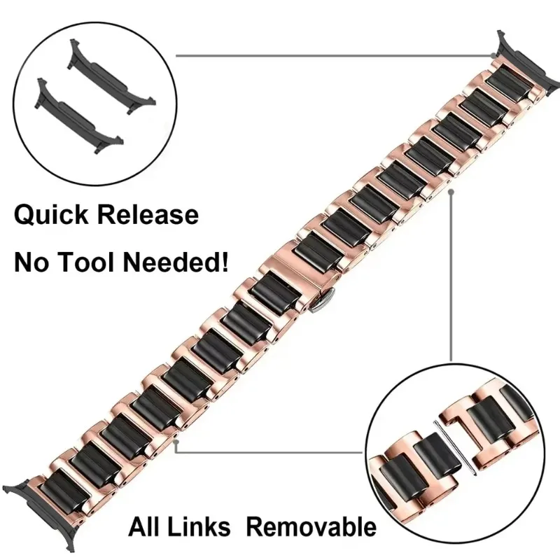 Pulseira de cerâmica + metal para samsung galaxy watch 8 ultra 47mm feminino/masculino pulseira de moda de aço inoxidável de luxo galaxy watch 7 ultra