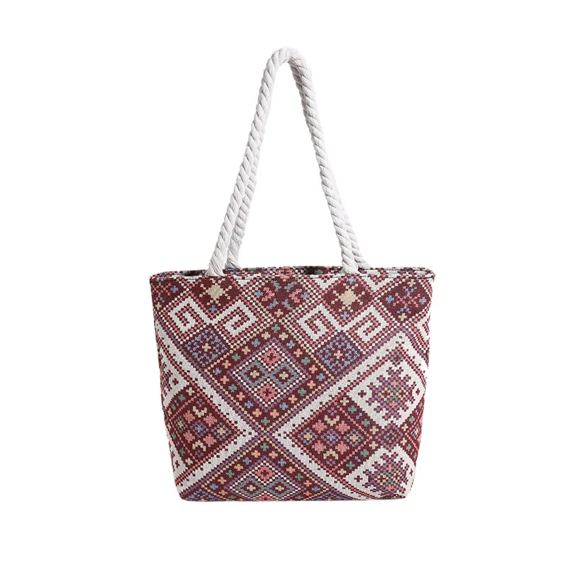 Ethnic Style Tote Bags For Women Trend Printed Shoulder Bag Fashion Contrast Large Capacity Urban Commuter Bag Sac A Mains Femme