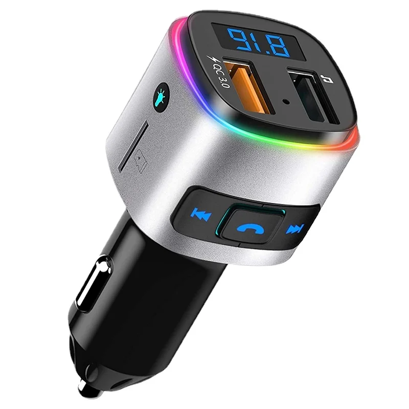 BC41 Car MP3 Bluetooth Player, Car Charger with QC3.0 Fast Charging, Colorful Ambient Light, FM Transmitter