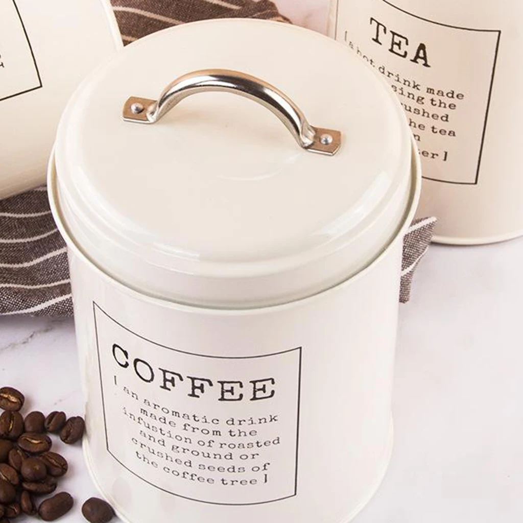 Coffee Sugar Container Sets Decor Lid Farmhouse Set of 3 Metal Tea Coffee Sugar Storage Jars Canister Bin Pot Kitchen Container