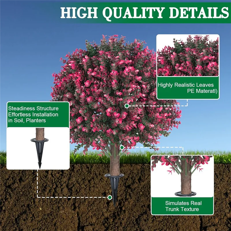 

2 Pack Artificial Rose Boxwood Topiary Balls For Outdoor With Ground ,UV Resistance Faux Greenery Shrubs,For Garden