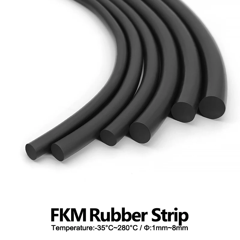 Black FKM Rubber Solid Strip Oil Resistance Round O-Bar Diameter 1.8/ 2/2.5/3/3.5/4/4.5/5/5.5/6mm Not Foaming Good Compression