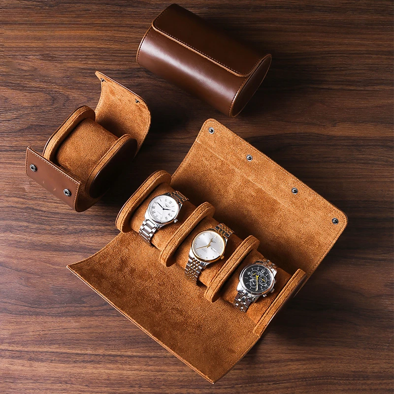 

Top Factory Watch Travel Case Handmade Leather Watch Rol Box for Man Travel WatchRoll Velvet Protection Organizer Secure Storage