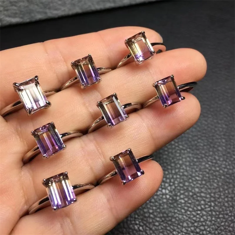 

S925 Natural Amethyst Citrine Ametrine Rings Fashion Trendy Creative Finger Vintage Jewelry For Women Healing Party Gift 1PCS