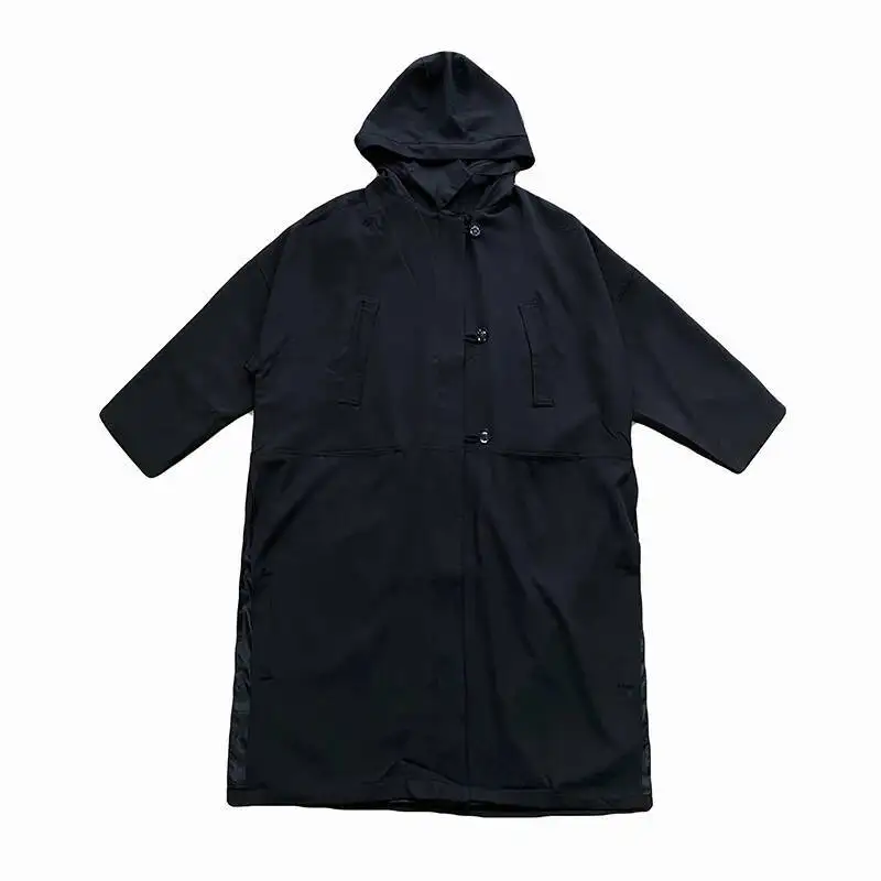 أومي ماو ياماموتو معطف الإناث الداكن ربيع الخريف المتخصصة الوزن الثقيل تصميم فضفاض مقنعين سترة طويلة سترة واقية سترة فام #5