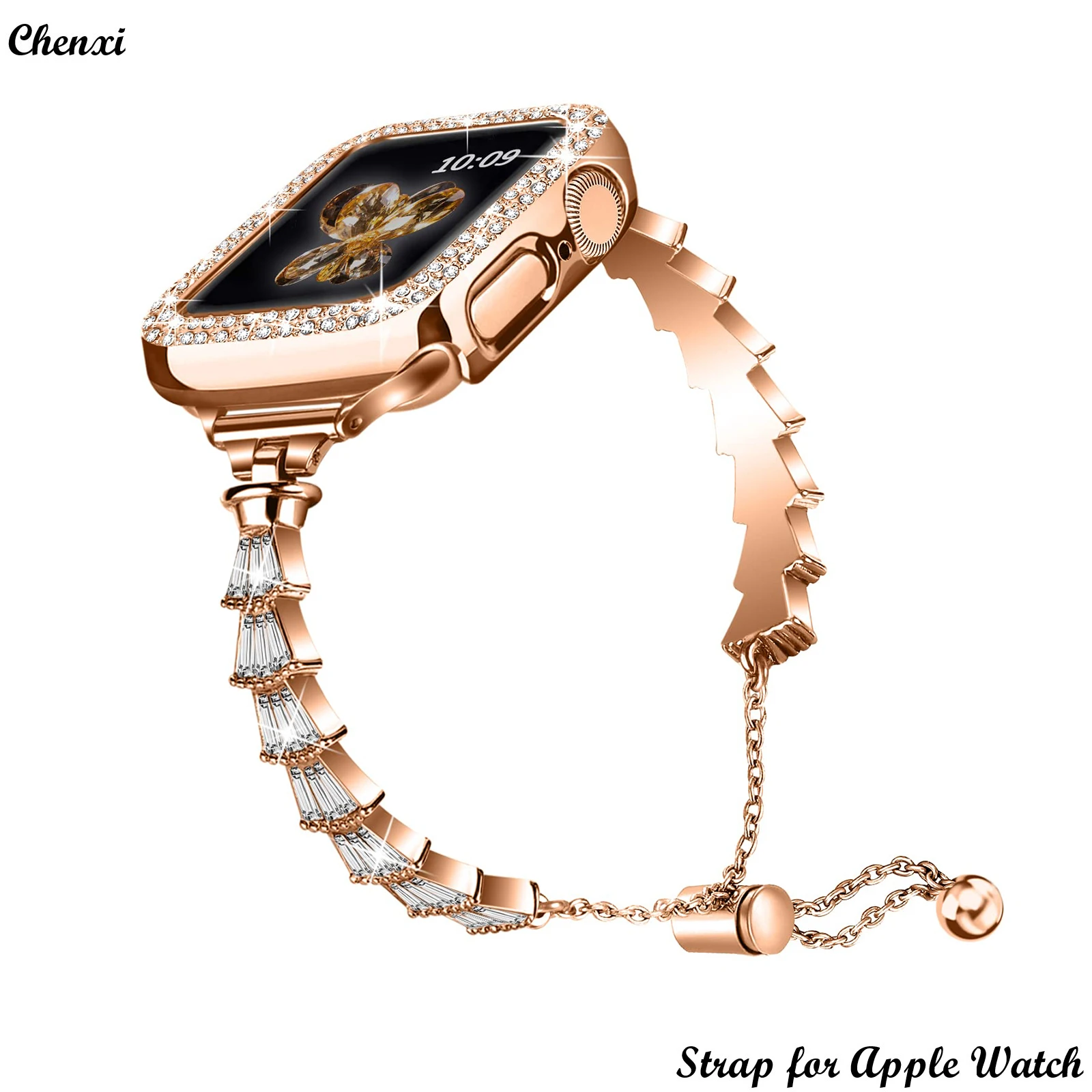 

Luxury metal strap for Apple watch bracelet chain+case for iwatch38mm40mm41mm42mm44mm45mm49mm Half pack case for iwatch Ultra