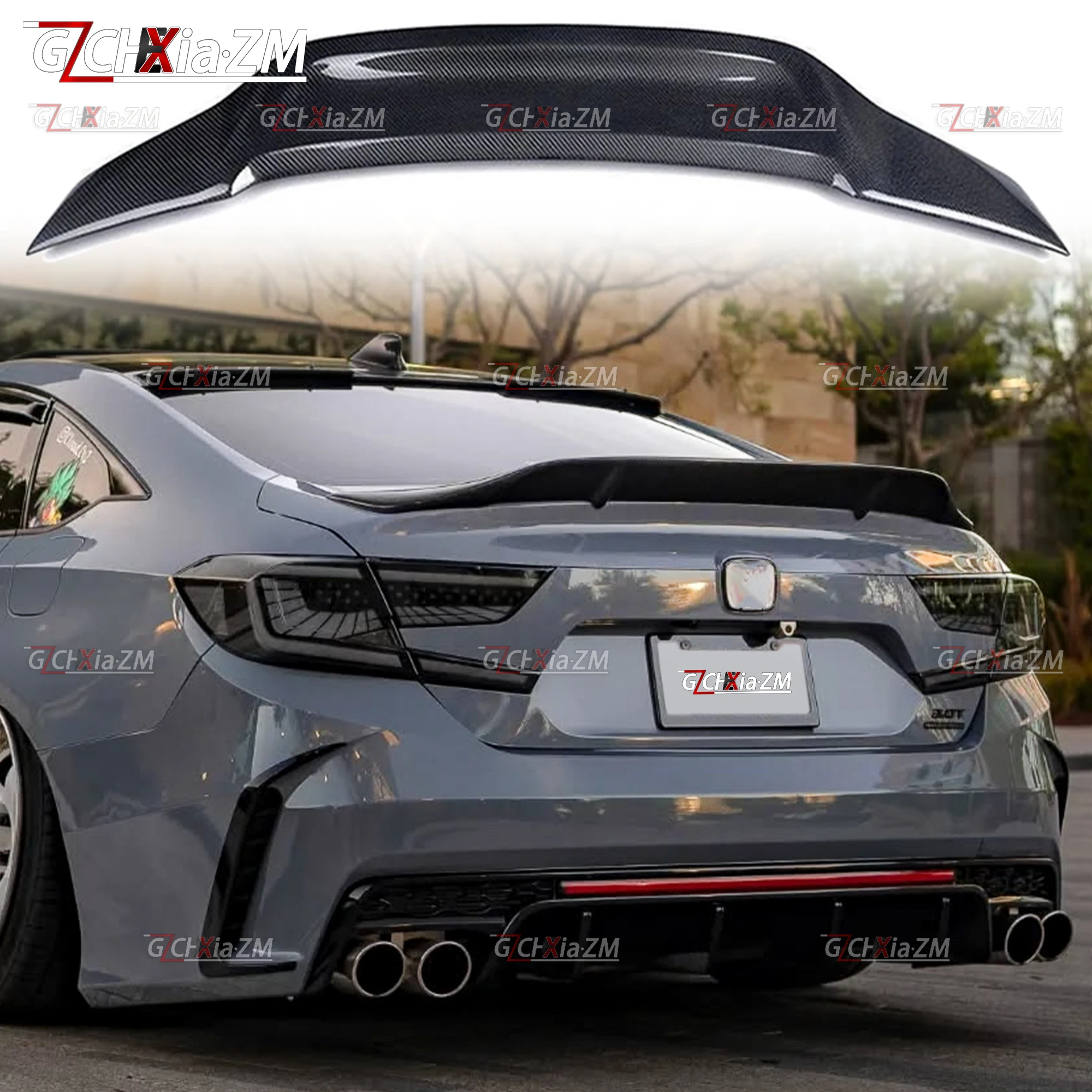 ل 2018-2022 هوندا 10th 10.5th الجيل أكورد الخلفي سبويلر R نمط غطاء صندوق السيارة ديكور غطاء ألياف الكربون الهوائية عدة #6