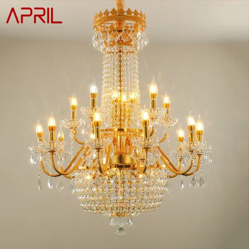 

APRIL Luxurious Golden Crystal Pendant Lamp European Candle Lamp Art Living Room Restaurant Bedroom Villa Hotel Chandelier