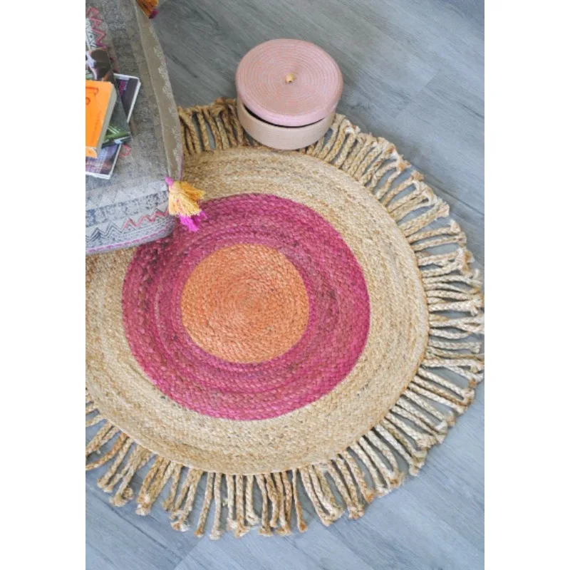 

Rug 100% Jute Round Tassel Style Braided Carpet Farmhouse Area Modern Look Rug