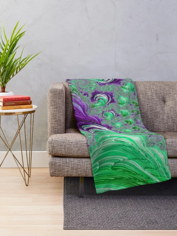 Purple and Green Fractal Throw Blanket blankets and throws Winter beds Designers anime Blankets