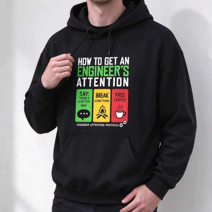 Engineer Attention Hoodie Funny Engineering Humor Graphic Pullover Free Coffee Protocol Casual Streetwear Top Gift