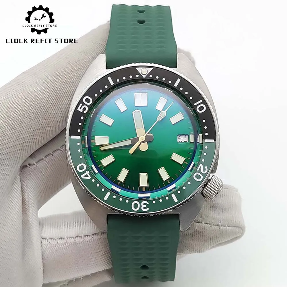 Waterproof Diving Casual Fashion Watch Brushed Sapphire Glass Case Aseptic Dial Green Silicone Strap Men's Mechanical Watch