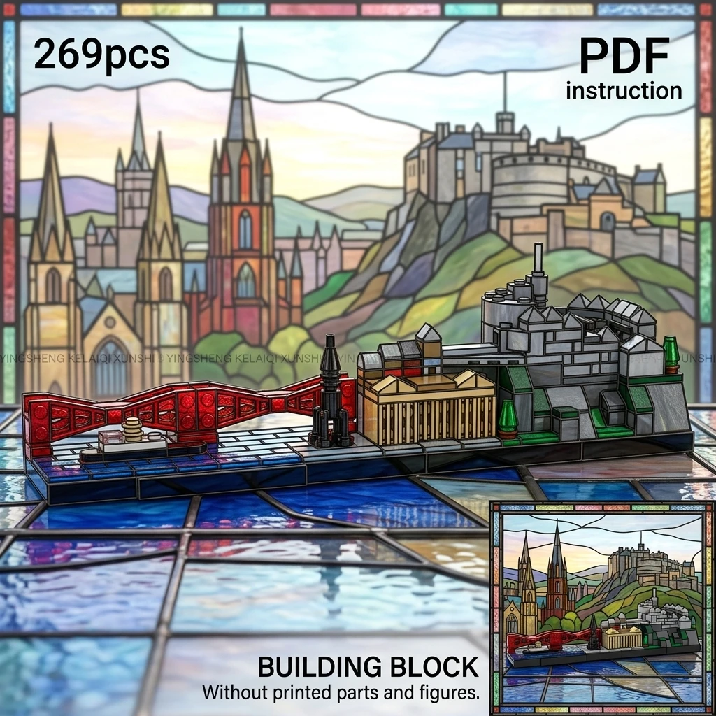 

Scottish City Landmark MOC Edinburgh Skyline Architecture Building Blocks Micro Diorama Display Model Adult Brick Set 269PCS